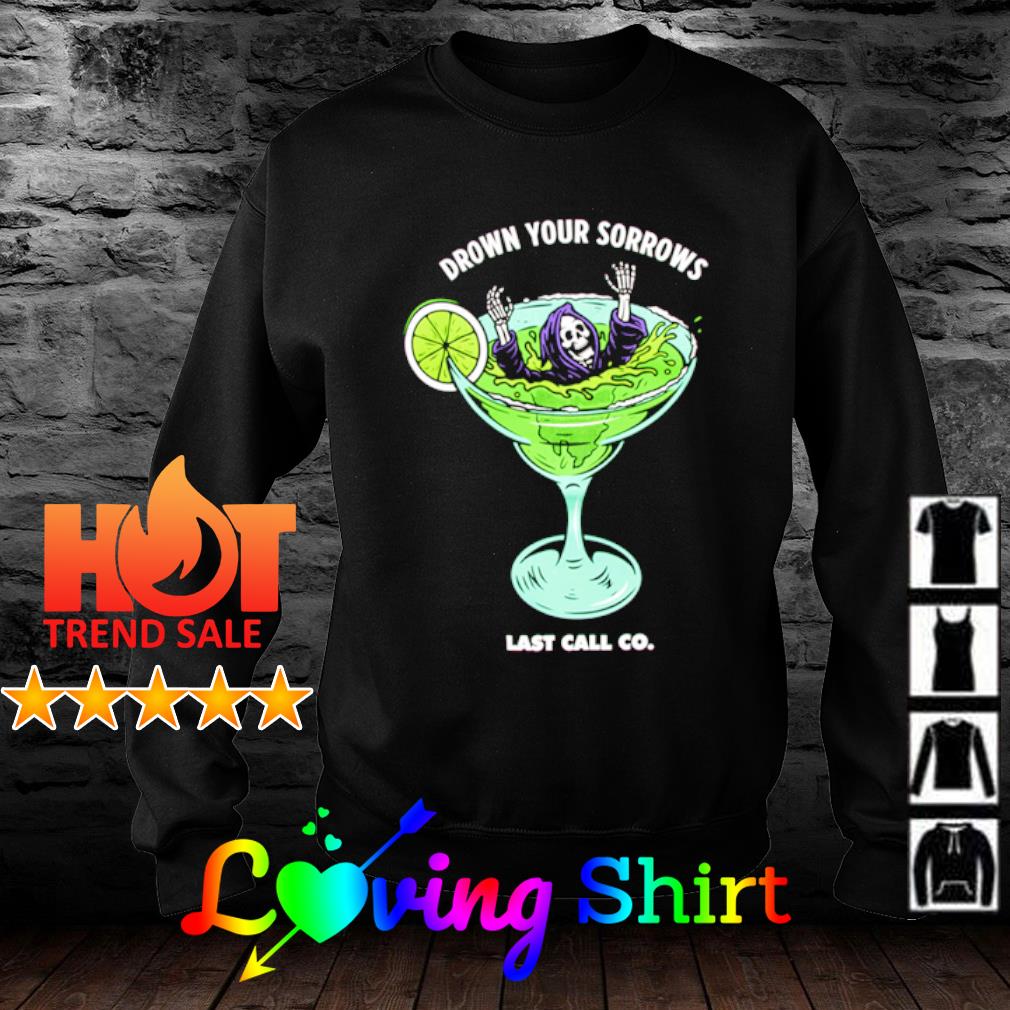 Last Call Co Mens T-Shirt Size XL Black Graphic Long Sleeve Drown Your  Sorrows